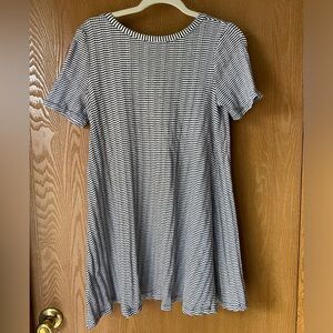 Loft XS Black and White Striped Short Sleeve Swing Dress w/ Ribbon Tie